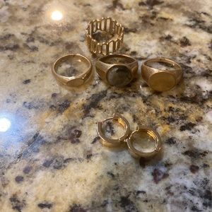 Signet Rings and Huggies Set - (Fits Size 8 Finger)